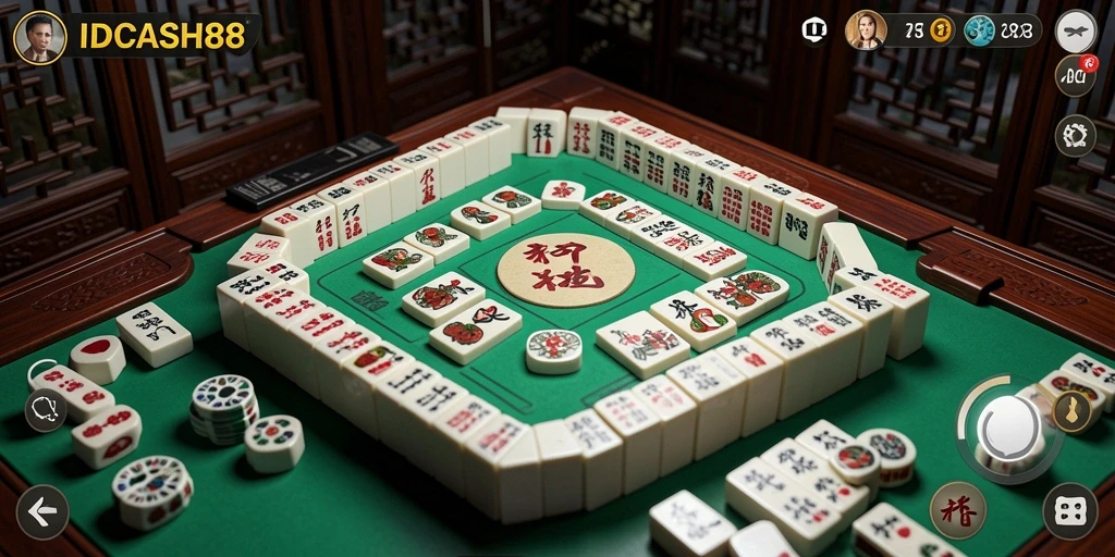 Tangkapan layar gameplay IDCASH88 yang menampilkan suasana permainan Mahjong.
