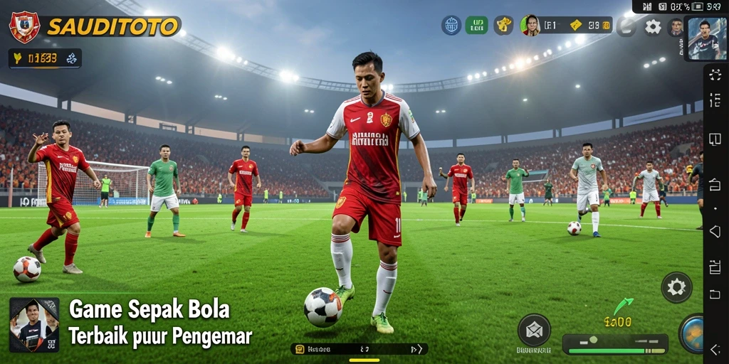Screenshot utama SAUDITOTO menampilkan aksi seru dalam pertandingan sepak bola.